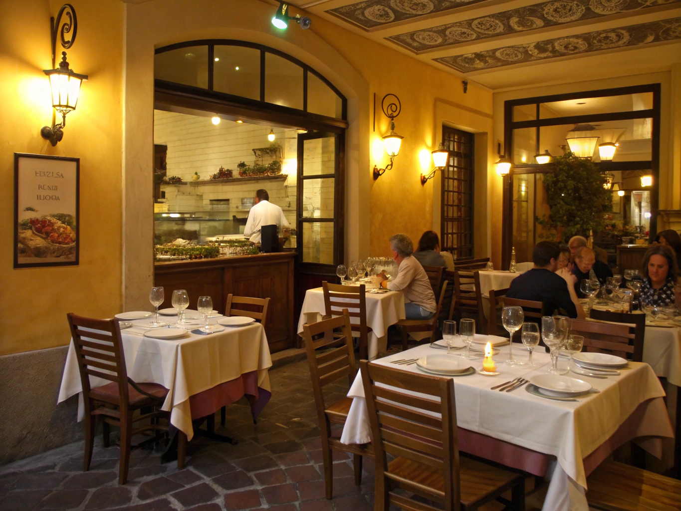 Intimate dining room setting with warm lighting