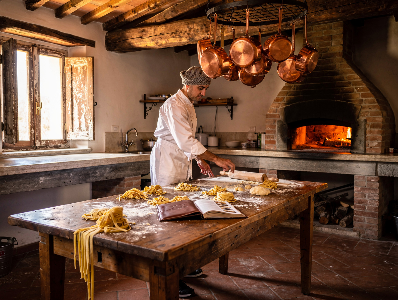 Authentic Italian kitchen preparing fresh pasta